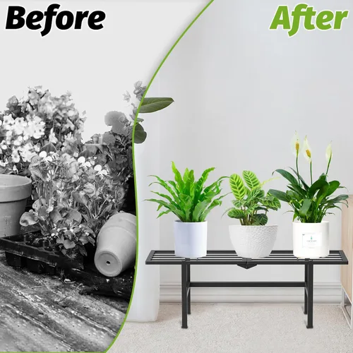 Miniatura 7 de Paquete de 2 soportes para plantas de 1 nivel para interiores y exteriores, estante plegable de metal para plantas, diseño estrecho de 8.7 pulgadas