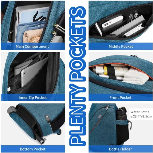 Miniatura 3 de TUDEQU Sling backpack, 8 Pockets Sling Bag Crossbody, 19L Large Sling Bag for Men Travel Crossbody Backpack Hiking Outdoor Azul Negro