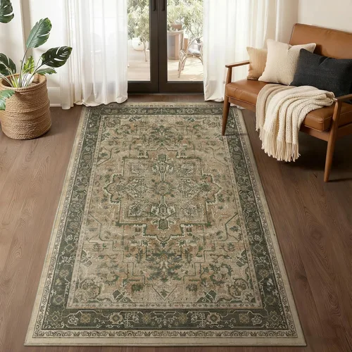 Miniatura 77 de Alfombra de pasillo profundo azul 2x8, alfombra de pasillo lavable antideslizante para entrada interior, alfombra de medallón vintage de 0.27