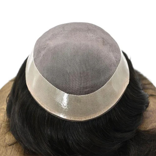 Miniatura 4 de Toupee de cabello humano fino mono revestido de poliéster para hombre, postizo de monofilamento duradero NPU monofilamento tupé para hombres