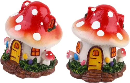 Cabilock Decoración de plantas artificiales para accesorios de interior, adorno en miniatura para mesa, adorno de paisaje en miniatura, hongos, casa