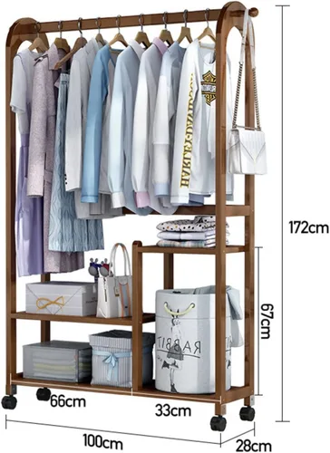 Miniatura 7 de Bamboo Clothing Rack for Hanging Clothes,Portable Garment Rack with Storage Shelves for Organizing Clothes and Shoes,Free Standing Clothes Racks for