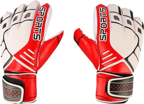 Miniatura 5 de Dioche Guantes de portero de fútbol de látex antideslizantes para adultos, color rojo, guantes de portero de goma de primera calidad con diseño