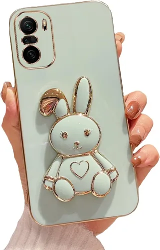 Miniatura 75 de Estuche con soporte de conejo de corazón para Xiaomi Redmi Note 10S, galvanizado suave TPU protector delgado a prueba de golpes con lindo conejito