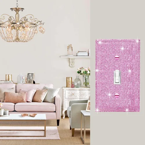 Miniatura 4 de 4 piezas de placa de pared rosa plateado brillante cubierta decorativa interruptor de luz cubierta de interruptor de palanca única diamantes