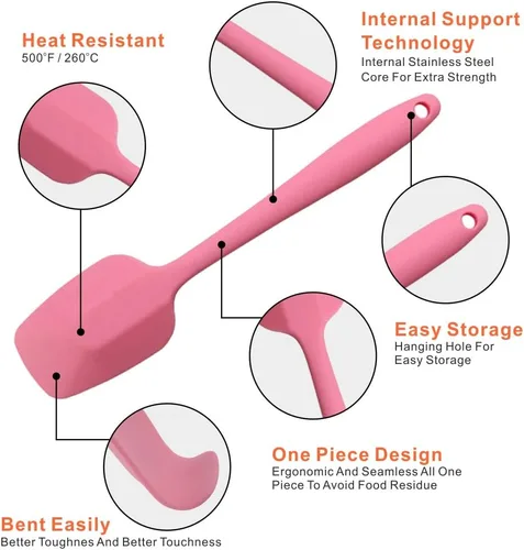 Miniatura 4 de Juego de espátulas de silicona, espátula de cuchara de goma, espátula resistente al calor, diseño de una pieza, espátula sin costuras, espátula Rosa