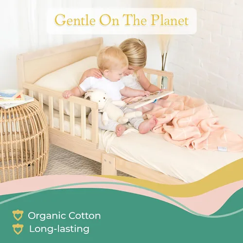 Miniatura 3 de Juego de ropa de cama de 3 piezas para niños pequeños, tejido de algodón orgánico, se adapta a cunas y colchones convertibles, 9 x 28 x 52 pulgadas