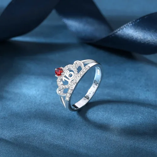 Miniatura 5 de Piedras de nacimiento joyería para hija, regalos de plata, anillos de quinceañera, anillos de quinceañera, anillo de corazón abierto, circonita