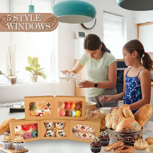 Miniatura 5 de KPOSIYA 65 PCS Cajas para Galletas de 8x6x2.5 Pulgadas con Ventana Cajas Marrones de Panadería Cajas de Repostería para Regalar, Golosinas, Postre