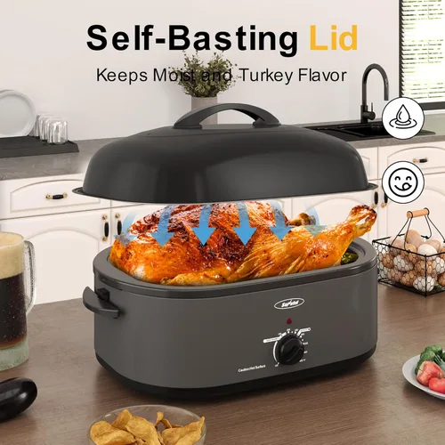 Miniatura 3 de Sunvivi Horno Tostador con Tapa de Autohilvanado, Horno Eléctrico de 20 Cuartos con Bandeja y Rejilla Extraíbles, Control de Temperatura de Rango