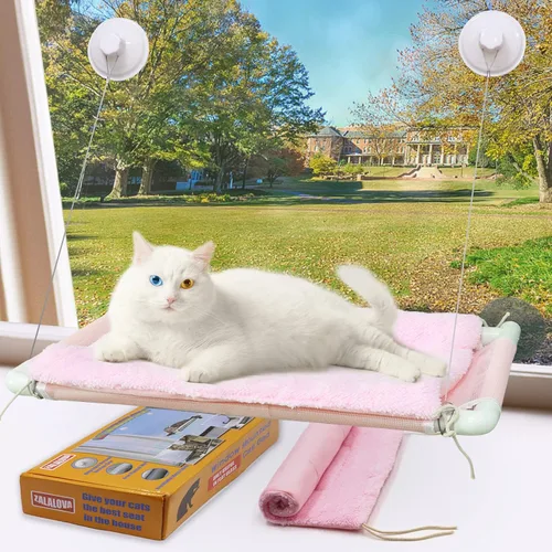 Miniatura 10 de Percha de gato ZALALOVA, asiento de ventana para gato cama grande y resistente manta de forro polar 2025 ventosas de sujeción con tornillo y manta