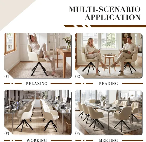 Miniatura 7 de EALSON Cómoda silla de escritorio de cuero, moderna silla de trabajo para computadora, sin ruedas, silla giratoria con brazo de respaldo medio
