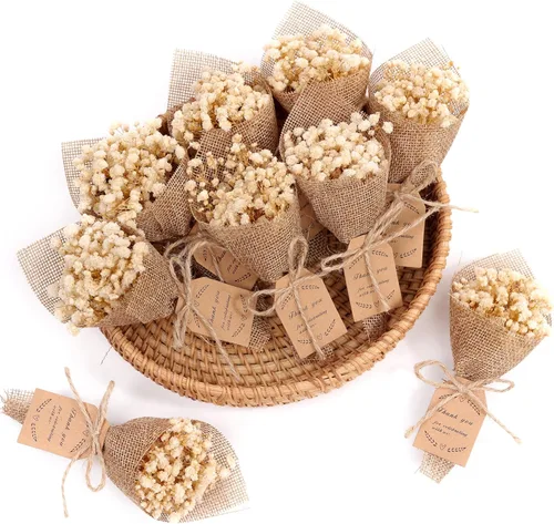 Juego de 20 piezas de mini imanes con ramo de flores secas para recuerdos de boda rústicos, recuerdos de fiesta de baby shower para invitados, Blanco