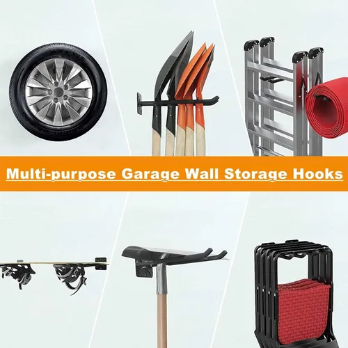 Miniatura 2 de TORACK Paquete de 4 ganchos para sistema de almacenamiento de garaje, organizador de herramientas de montaje en pared resistente, ganchos