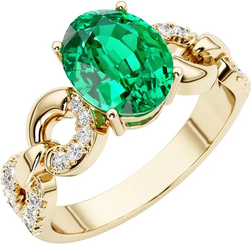 Peora Anillo enlazado de diamantes cultivados en laboratorio con esmeralda colombiana creada en oro amarillo de 14 quilates, 1.94 quilates en total,