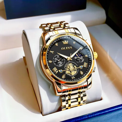 Miniatura 6 de OLEVS Relojes para hombre de acero inoxidable con cronógrafo, reloj de pulsera grande analógico de cuarzo, relojes de vestir impermeables de moda