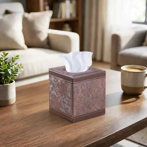 Miniatura 2 de Funda de caja de pañuelos de cuero cuadrado, actualización 99% compatible de gran tamaño, soporte de caja de pañuelos cúbico para papel facial