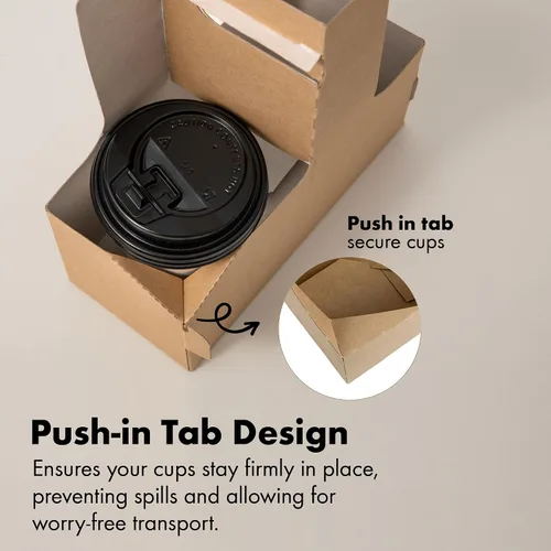 Miniatura 5 de FMP Brands Portabebidas desechable de 2 tazas con asa, paquete de 250 portadores de bebidas con mango de cartón kraft de 8 a 32 onzas, soporte