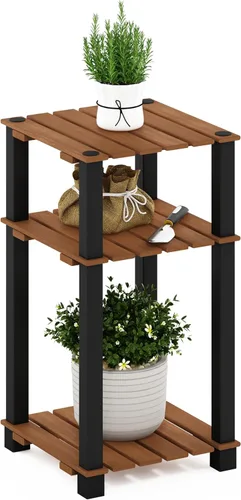 Miniatura 7 de Furinno Pangkor Turn-N-Tube - Estante de madera para plantas de interior y exterior de 4 niveles con postes cuadrados, color natural/negro