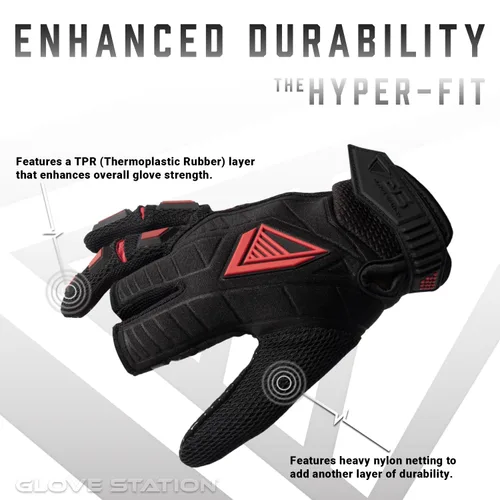 Miniatura 2 de Glove Station Hyper-Fit - Guantes tácticos de tiro y trabajo – Rojo, talla Grande, diseño sin dedos de 2 dedos para paintball y equipo de Airsoft