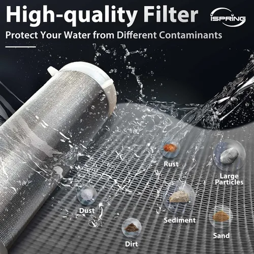 Miniatura 7 de iSpring WGB32BM - Sistema de filtración de agua de 3 etapas para toda la casa, con sedimento azul grande de 20 pulgadas, bloque de carbono