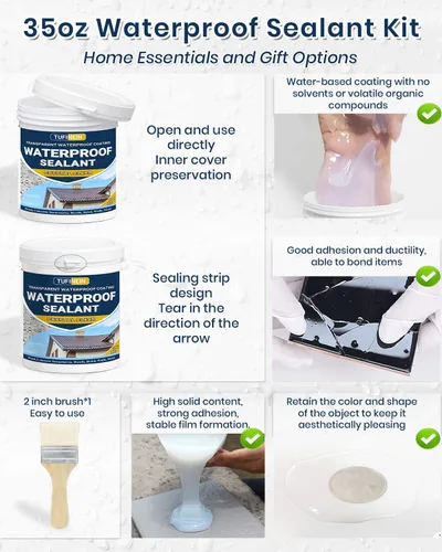 Miniatura 6 de Sellador Transparente Impermeable, TUFINEIN 35oz Agente Impermeable Invisible Sellador para Interior y Exterior a Base de Agua Sellador Transparente
