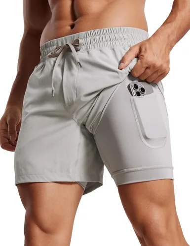 Miniatura 8 de CRZ YOGA Pantalones cortos de correr 2 en 1 para hombre de 5 pulgadas, forrados, de secado rápido, para entrenamiento, deportes, atletismo