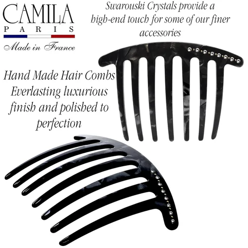 Miniatura 4 de Camila Paris CP3736 Peine lateral francés – Peine francés decorativo con diamantes de imitación, peine de pelo negro para mujer, agarre fuerte