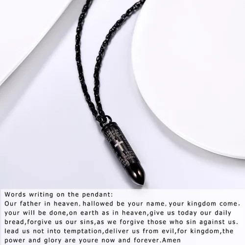 Miniatura 4 de PROSTEEL Collar de acero inoxidable con dije de bala de la Biblia, collar de medallón de botella de cruz, botella de perfume, medallón