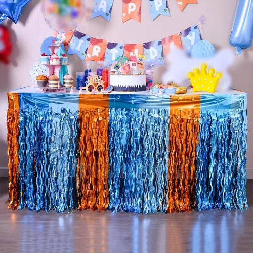 Miniatura 9 de LOLStar Suministros para fiesta de cumpleaños de perros azules, paquete de 2 unidades, color naranja, azul y azul claro, ondulados, con flecos
