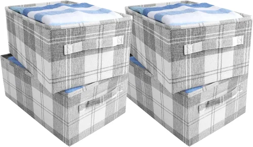 Miniatura 11 de ANMINY Paquete de 2 cestas de almacenamiento extragrandes para estantes, 20 x 14 pulgadas, plegables, de tela, lavables, canastas de almacenamiento