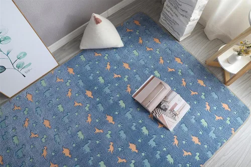 Miniatura 5 de Alfombras únicas que brillan en la oscuridad, alfombra luminosa para dormitorio de niños, bonito dinosaurio azul, 2 x 4 pies