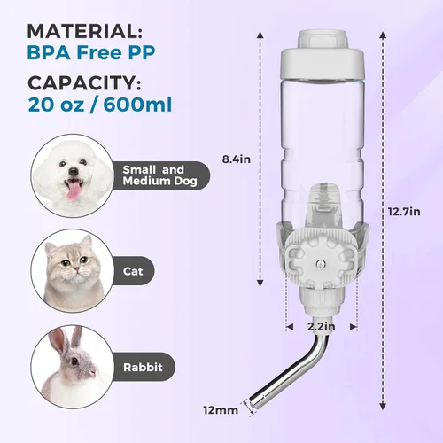 Miniatura 6 de Dispensador de agua para perros Vannon para jaula, botella de agua de 20 onzas con alimentación automática para jaulas de perros, gatos y conejos