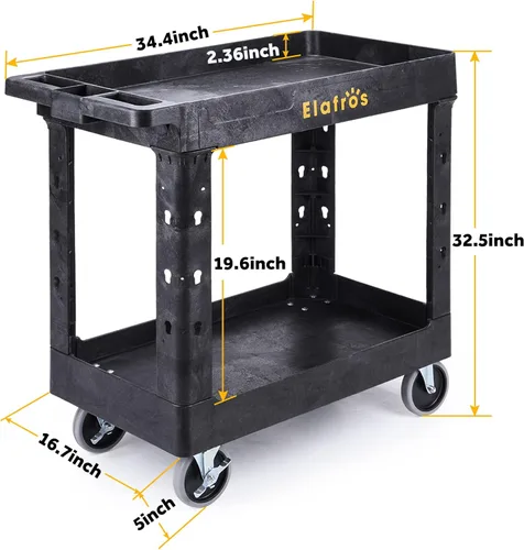 Miniatura 2 de ELAFROS Carrito utilitario de plástico resistente de 34 x 17 pulgadas - Carrito de trabajo con almacenamiento de tina con estantes profundos
