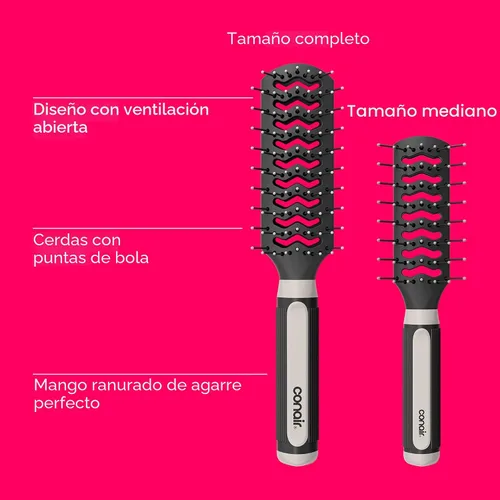 Miniatura 3 de Conair Grip & Lift Vent - Juego de cepillos de tamaño completo y mediano, cepillos de cerdas de nailon para peinar, paquete económico
