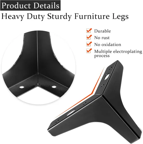 Miniatura 3 de Chumia 12 patas negras para muebles de 4 pulgadas, patas de repuesto de metal para muebles, patas de mesa para gabinete, sofá, aparador, sillas