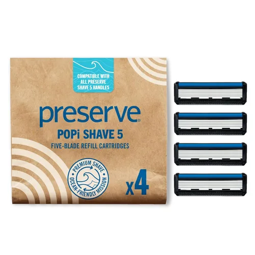 Preserve POPi - Recambios de cuchillas de afeitar para afeitar, 5 cuchillas para hombres y mujeres, afeitadoras recubiertas de cerámica para mayor