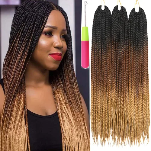 Miniatura 28 de Extensiones de cabello trenzado tipo box de 24 pulgadas, hechas a mano, para mujeres y niñas, extensiones de cabello trenzado, 24#, 3 paquetes, 22
