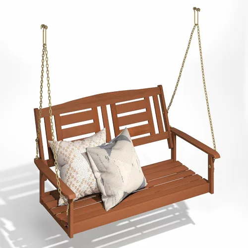 Miniatura 7 de Furinno Tioman - Columpio grande de madera dura para patio, jardín, exterior, 3 plazas con marco para colgar, color natural