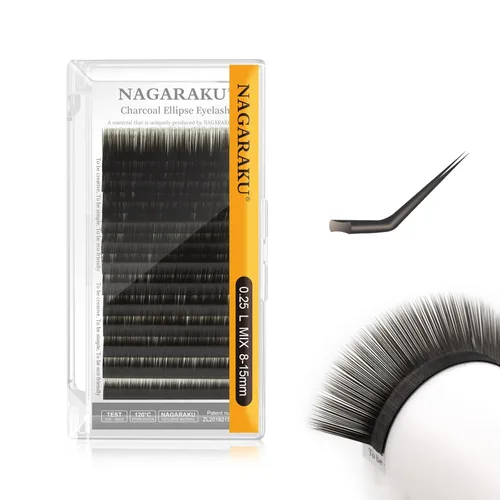 Miniatura 121 de NAGARAKU Extensiones de pestañas elipse con puntas abiertas planas, pestañas individuales de 0.006 in, rizo C, bandeja de mezcla de 0.315-0.591 in