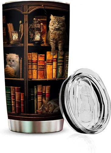 2IMT Taza de Libro para Gatos y Amantes de la Lectura Taza de Viaje para la Biblioteca Regalos para Amantes de los Libros y de los Gatos para