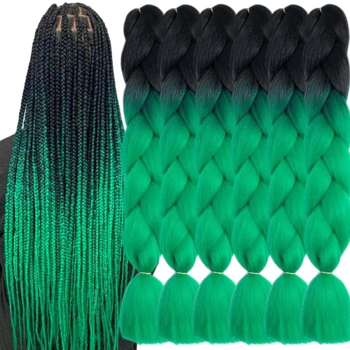 Miniatura 28 de 3 paquetes de extensiones de cabello sintético para trenzar de color negro a azul, tamaño jumbo ombré, de 24 pulgadas o trenzas de ganchillo