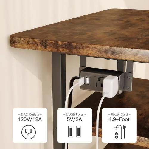 Miniatura 6 de Homeiju Soporte multimedia AV de 4 niveles con toma de corriente, soporte de madera para tocadiscos, centro de entretenimiento con estantes