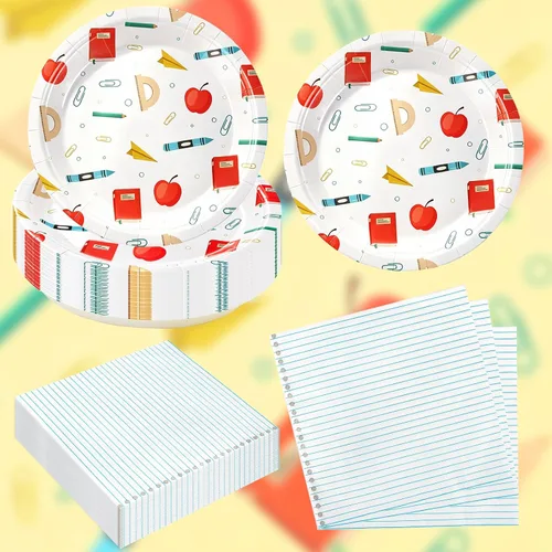 Miniatura 9 de 50 Pcs Back To School Plates and Napkins First Day of School Dinnerware Disposable Paper Tableware Party Decorations for Welcome Back to School