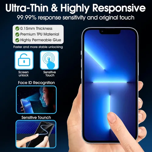 Miniatura 4 de Paquete de 3 protectores de pantalla de película de hidrogel para iPhone 13/iPhone 13 Pro, protector de pantalla de TPU suave HD para iPhone 13/13