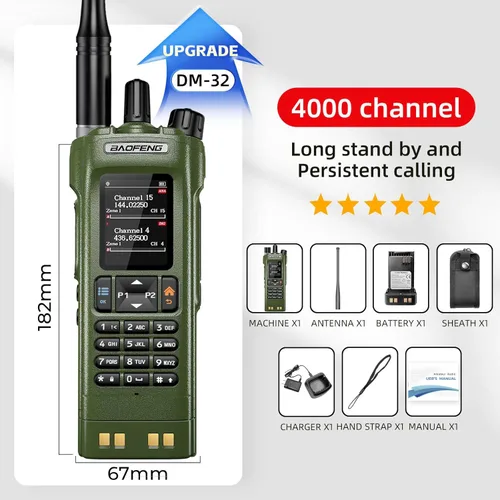 Miniatura 7 de BAOFENG DM32 DM-32UV DMR Radio Walkie Talkies de largo alcance Radio digital bidireccional Radio jamón de alta potencia de 10 W con Verde