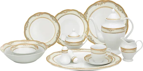 Miniatura 10 de Lorenzo Import Victoria - Vajilla de porcelana ondulada (57 piezas)