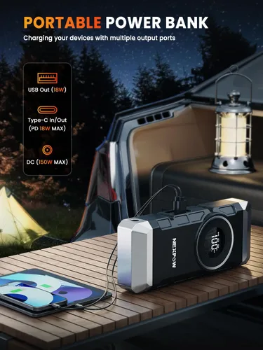 Miniatura 6 de NEXPOW Arrancador de batería de coche con compresor de aire pico de 3000 A, caja de arranque portátil de 12 V 150 PSI para motores de gasolina