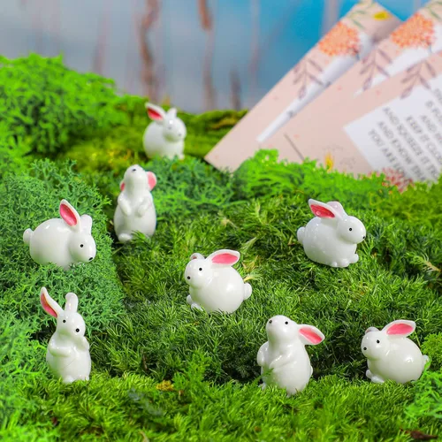Miniatura 5 de Tatuo 48 juegos de mini conejitos de Pascua, mini figuras de conejo, suministros de boda, decoración de pastel, tarjetas de conejito motivacional