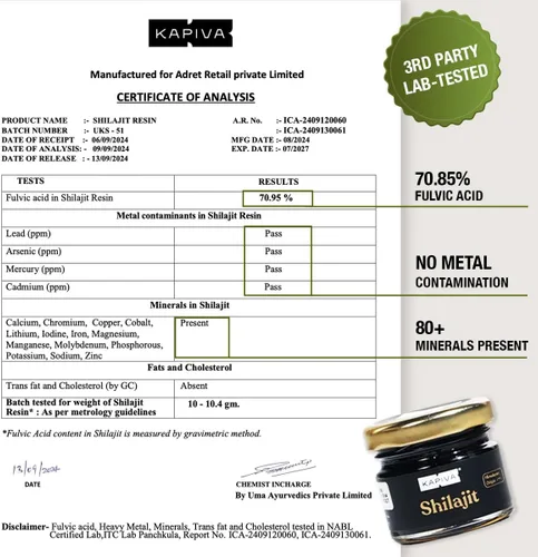 Miniatura 4 de Kapiva Resina Shilajit del Himalaya 100% pura, de alta potencia para hombres y mujeres, 40 porciones de 500 mg 80+ minerales traza, hasta un 70%
